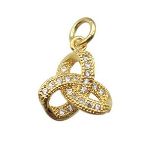 copper knot pendant paved zircon, gold plated, approx 10mm