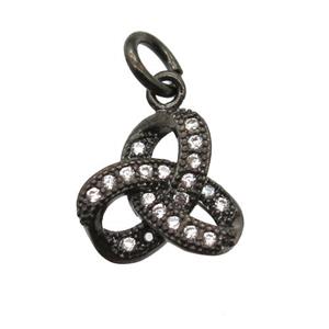 copper knot pendant paved zircon, black plated, approx 10mm
