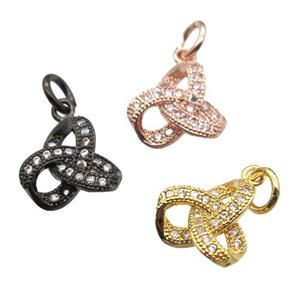 copper knot pendant paved zircon, mixed color, approx 10mm