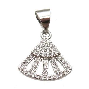 copper fan pendant paved zircon, platinum plated, approx 11-13mm