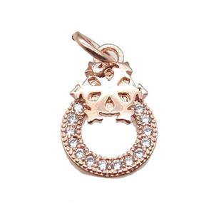copper circle pendant paved zircon, rose gold, approx 10-12mm