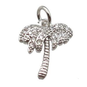 copper coconut-tree pendant paved zircon, platinum plated, approx 12mm