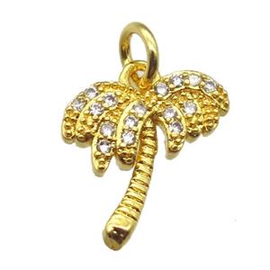 copper coconut-tree pendant paved zircon, gold plated, approx 12mm