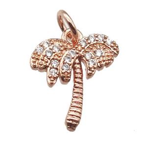 copper coconut-tree pendant paved zircon, rose gold, approx 12mm