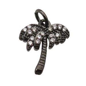 copper coconut-tree pendant paved zircon, black plated, approx 12mm