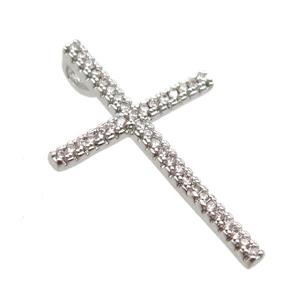 copper cross pendant paved zircon, platinum plated, approx 18-28mm