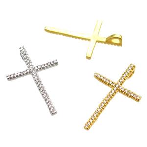 copper cross pendant paved zircon, mixed, approx 18-28mm