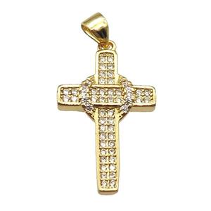 copper cross pendant paved zircon, gold plated, approx 15-24mm