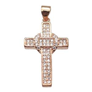 copper cross pendant paved zircon, rose gold, approx 15-24mm