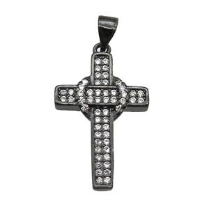 copper cross pendant paved zircon, black plated, approx 15-24mm