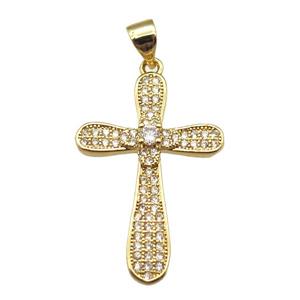 copper cross pendant paved zircon, gold plated, approx 18-26mm