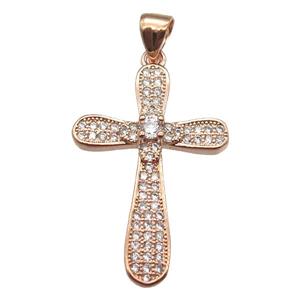 copper cross pendant paved zircon, rose gold, approx 18-26mm