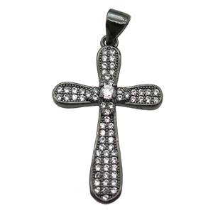 copper cross pendant paved zircon, black plated, approx 18-26mm