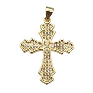 copper cross pendant paved zircon, gold plated, approx 22-26mm