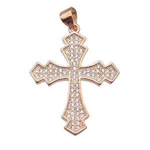 copper cross pendant paved zircon, rose gold, approx 22-26mm