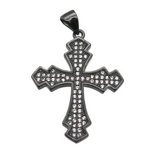 copper cross pendant paved zircon, black plated, approx 22-26mm