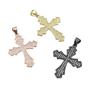 copper cross pendant paved zircon, black plated, approx 22-26mm