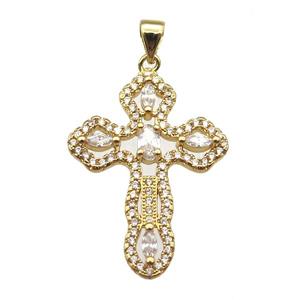 copper cross pendant paved zircon, gold plated, approx 22-30mm
