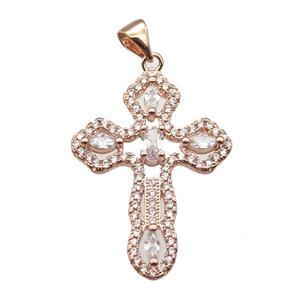 copper cross pendant paved zircon, rose gold, approx 22-30mm