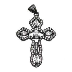 copper cross pendant paved zircon, black plated, approx 22-30mm