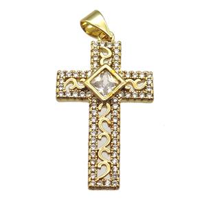 copper cross pendant paved zircon, gold plated, approx 17-26mm