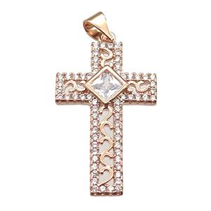 copper cross pendant paved zircon, rose gold, approx 17-26mm