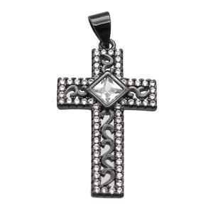 copper cross pendant paved zircon, black plated, approx 17-26mm