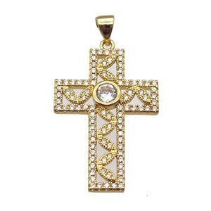 copper cross pendant paved zircon, gold plated, approx 20-28mm