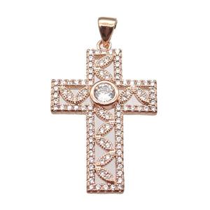 copper cross pendant paved zircon, rose gold, approx 20-28mm