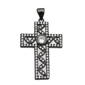 copper cross pendant paved zircon, black plated, approx 20-28mm