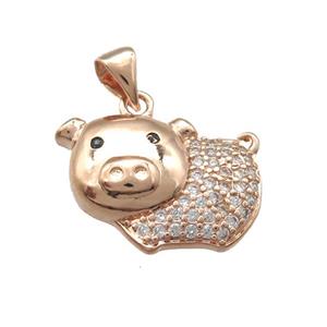 copper pig pendant paved zircon, rose gold, approx 12-19mm