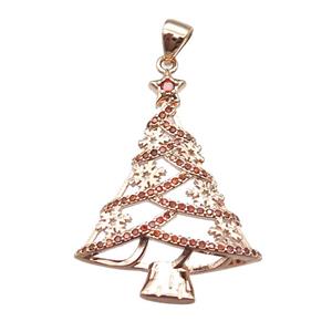 copper pendant paved zircon, Christmas Tree, rose gold, approx 24-32mm