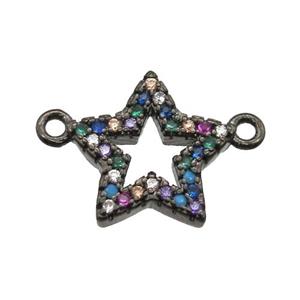 copper star pendant paved zircon, black plated, approx 12mm dia