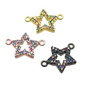copper star pendant paved zircon, mixed color, approx 12mm dia