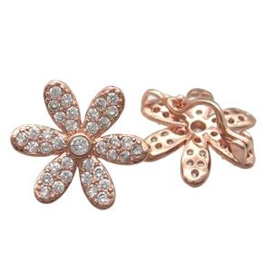 copper flower beads paved zircon, rose gold, approx 16mm dia