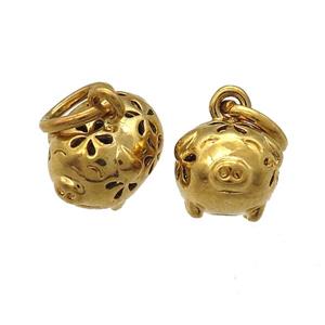 copper pig pendants, gold plated, approx 7-10mm