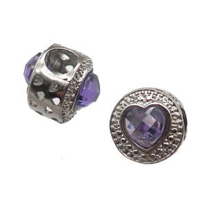 European Style copper beads paved zircon, platinum plated, approx 10-12mm, 5mm hole