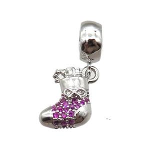 European Style copper beads paved zircon, Christmas shoes, platinum plated, approx 9-11mm, 8mm, 4mm hole
