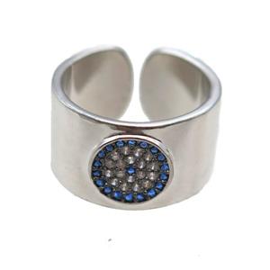 copper ring paved zircon, platinum plated, approx 18mm dia
