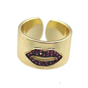 copper ring paved zircon, lip, gold plated, approx 18mm dia