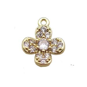 copper clover pendant paved zircon, gold plated, approx 10mm