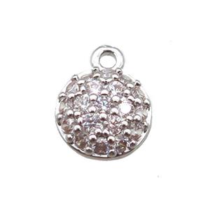 copper pendant paved zircon, circle, platinum plated, approx 7.5mm dia