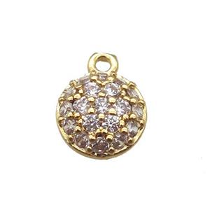 copper pendant paved zircon, circle, gold plated, approx 7.5mm dia
