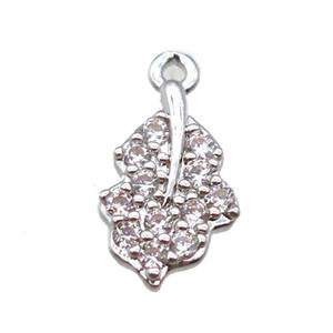 copper leaf pendant paved zircon, platinum plated, approx 7-13mm