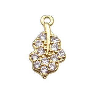 copper leaf pendant paved zircon, gold plated, approx 7-13mm