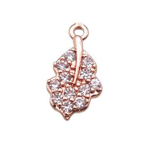 copper leaf pendant paved zircon, rose gold, approx 7-13mm