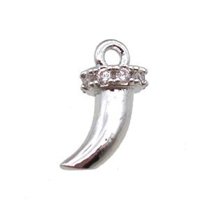 copper horn pendant paved zircon, platinum plated, approx 10mm
