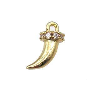 copper horn pendant paved zircon, gold plated, approx 10mm