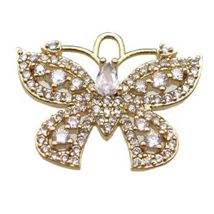 copper butterfly pendant paved zircon, gold plated, approx 18-24mm