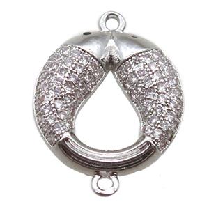 copper Pisces connector paved zircon, platinum plated, approx 16mm dia